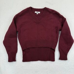 Jason Wu Collection‎ Womens XS V Neck Knit Cropped Pullover Sweater Maroon